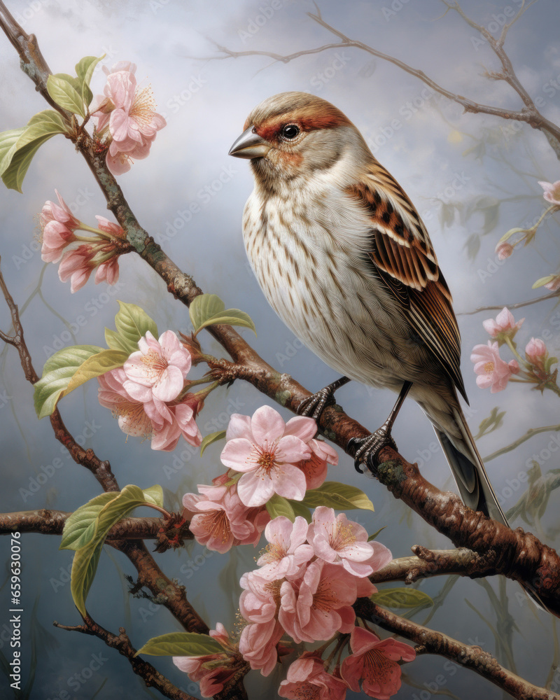 Little sparrow on a sakura branch Little sparrow on a sakura branch