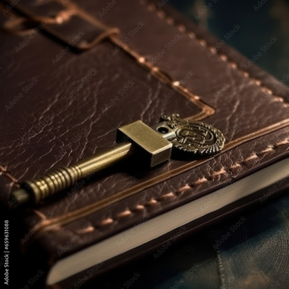 macro of a diary with a lock and key on a nights
macro of a diary with a lock and key on a nights