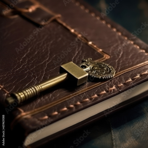 macro of a diary with a lock and key on a nights 
