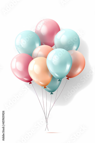 colored pastel balloons on a rope on a white background. Generative AI