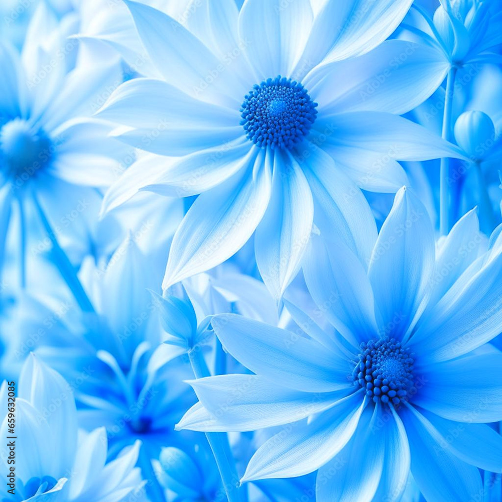 Soft blue flowers background. Digital generated design with flower paint brush line art.