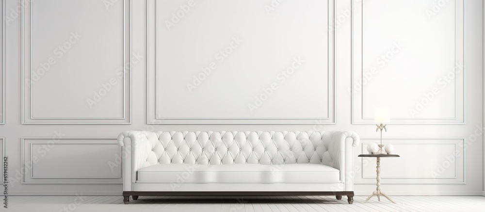 White illustration of interior with sofa White illustration of interior with sofa