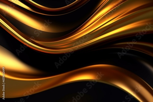 Golden black waves, minimalistic 3D render with Unreal Engine 5, captivating studio lighting on white background. Generative AI