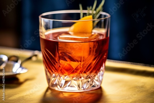 A classic alcoholic drink made using gin, sweet vermouth, and Campari. Generative AI