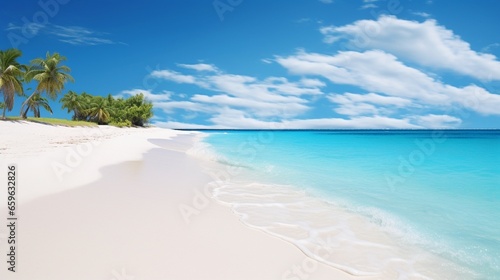 A secluded beach with azure waters meeting pristine white sands.