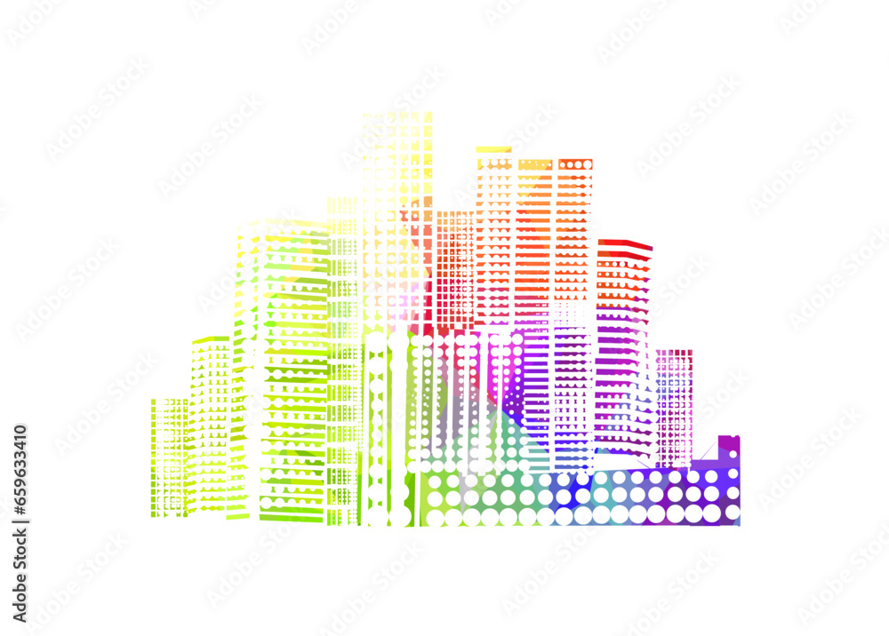 Rainbow City. Abstract object. Vector illustration