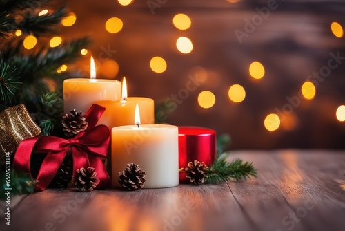 cozy atmospheric blurred background for christmas with candles