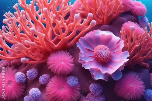 sea coral background wallpaper with pink anemone in blue water realistic 3d ocean coral reef life