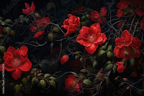 oil painting  of bouquet of red roses on black background © 7oanna