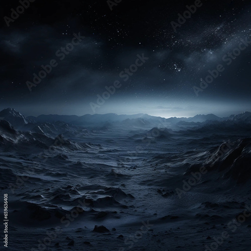 A Barren Science Fiction Landscape with a Glowing Horizon Backdrop