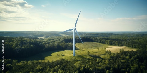 Aerial Close-Up of Wind Turbine Blades in a Green Field: Harnessing the Power of Wind for Renewable and Eco-Friendly Energy Production