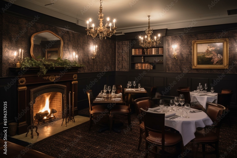 Enjoy refined dining and drinks by the fireplace at our stunning location. Generative AI