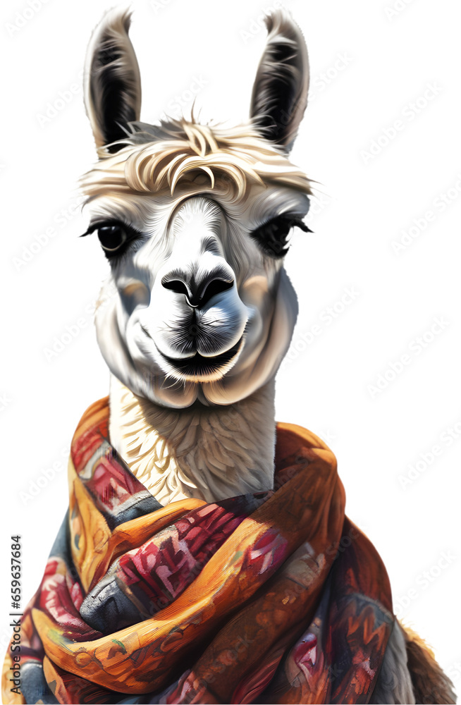 A sassy llama with a scarf . AI-Generated. A sassy llama with a scarf . AI-Generated.