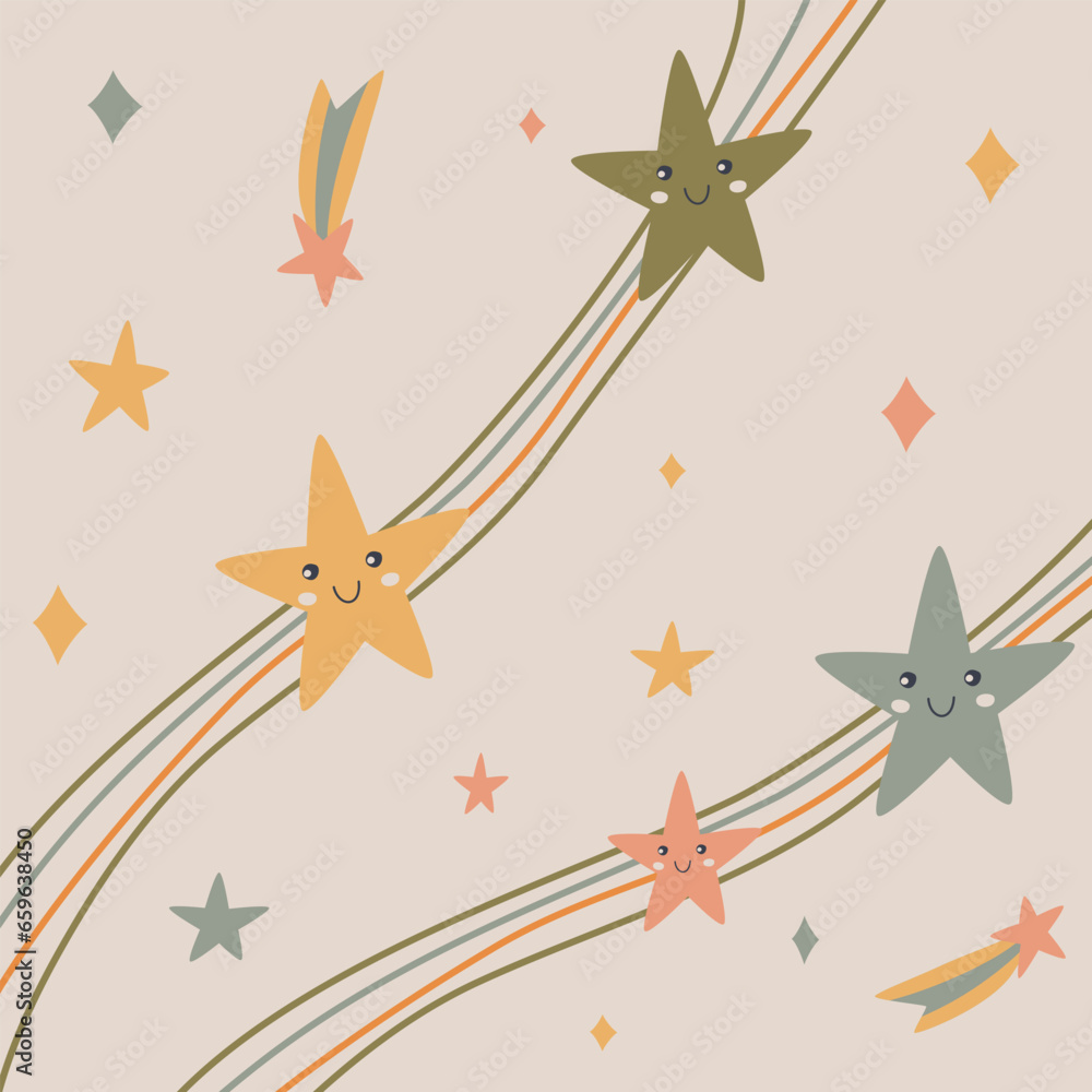 Fototapeta premium cute cozy children's illustration-background of stars, comets and lines