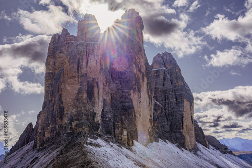 Tre Cime di Lavaredo, also known as the "Three Peaks of Lavaredo" or "Drei Zinnen" in German, is a striking mountain formation located in the Italian Dolomites. 