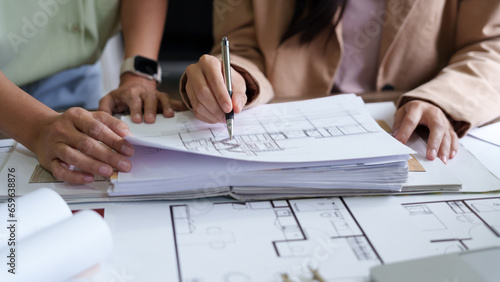 Architect working on the desk, construction project ideas architecture engineer Concept.