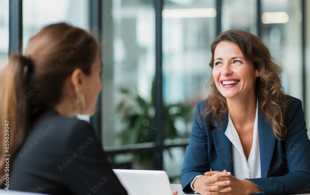 Female consultant with financial manager at a bank Female consultant with financial manager at a bank