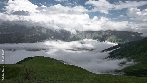 Cloudy Kazbegi Mountain in Stepantsminda Georgia