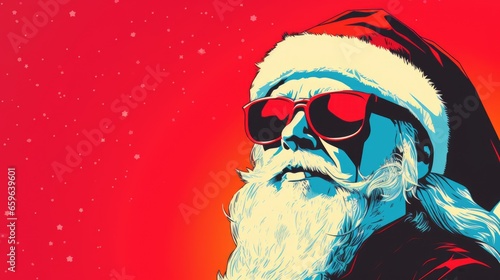 Christmas santa claus. christmas card. santa claus with sunglasses. christmas. pop art retro vintage style background.