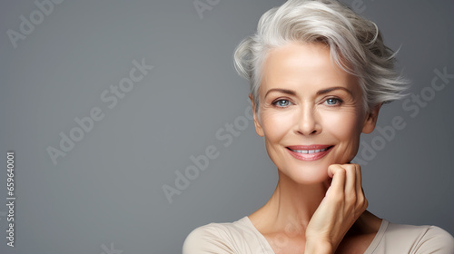 wunderschöne ältere Frau mit silbernen Haaren auf freigestelltem Hintergrund