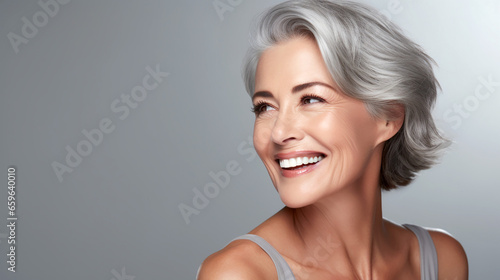 Schönheits Model mittleres Alter für Haut oder Haare Werbe Spots photo