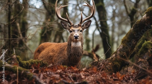close-up of a deer in the forest, deer in the woods, cute deer in the park, cute deer in the forest, close-up of a lonely deer in the woods © Gegham
