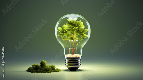 Bulb light with tree, concept of Earth Day or World Environment Day. Generative AI