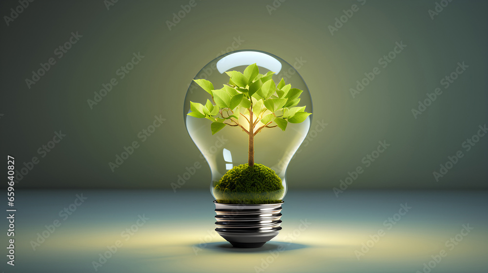 Light bulb with green tree inside, Sustainable, ecology, , renewable energy and recycling Light bulb with green tree inside, Sustainable, ecology, , renewable energy and recycling
