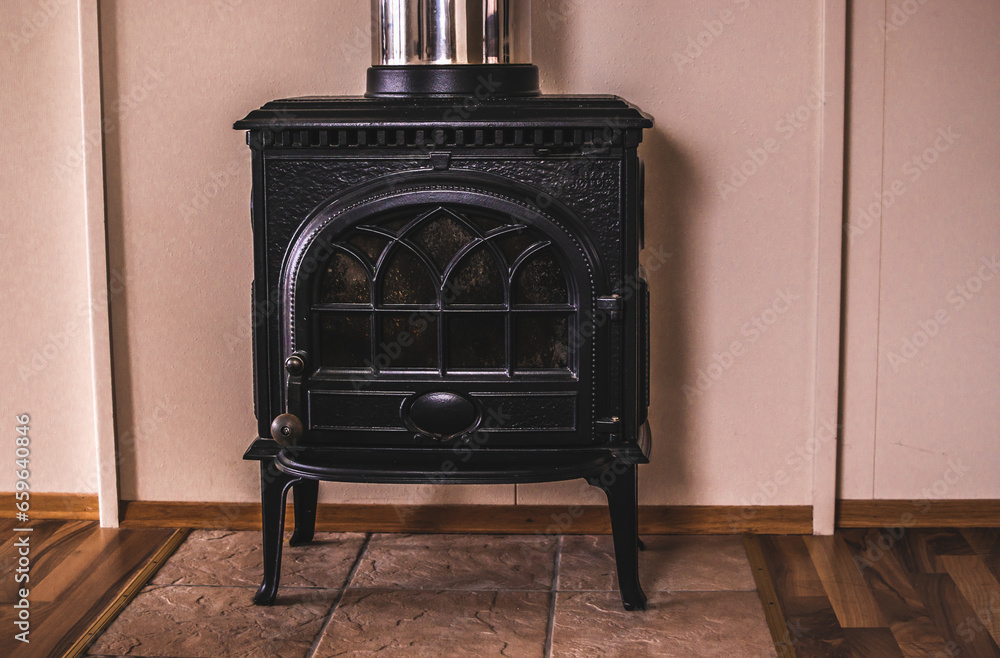 old stove with fireplace in house