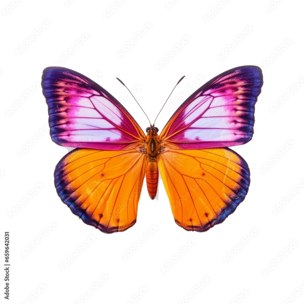 beautiful purple and orange butterfly flying over transparent background. beautiful purple and orange butterfly flying over transparent background.