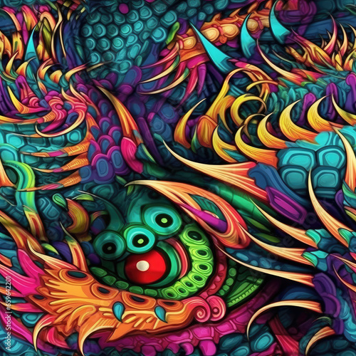 Colorful psychedelic dragon pattern seamless print 