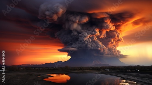 Volcanic smoke and ash billowing against a dramatic sunset. © AR Arts