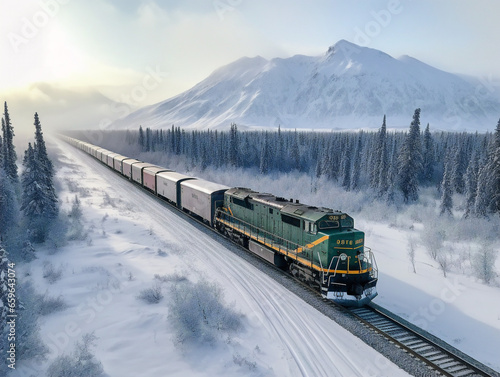 Obraz na plátně A wintry scene at the Alaskan railways in vintage style, showcasing raw beauty in 52 degrees