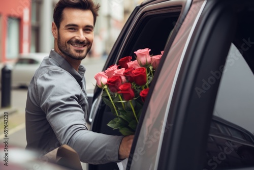 Delivery man with flower bouquet
