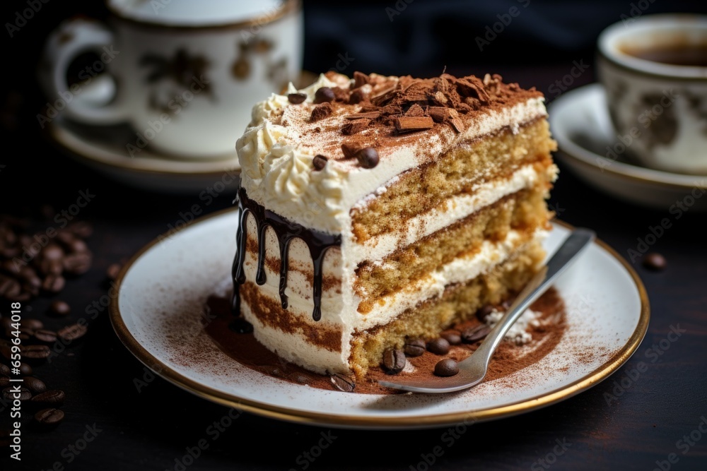 Velvety Cake chocolate cafe milk. Small food pastry. Generate Ai Velvety Cake chocolate cafe milk. Small food pastry. Generate Ai