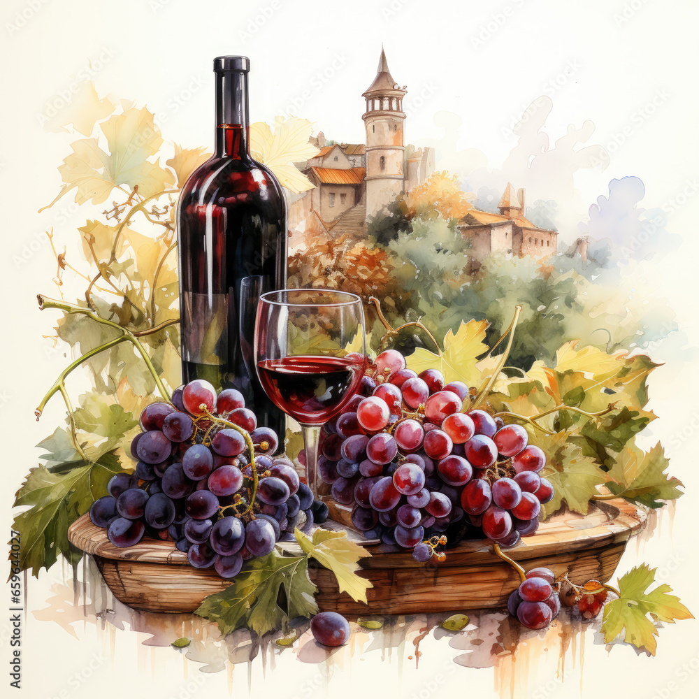 watercolor Wine clipart, Generative Ai