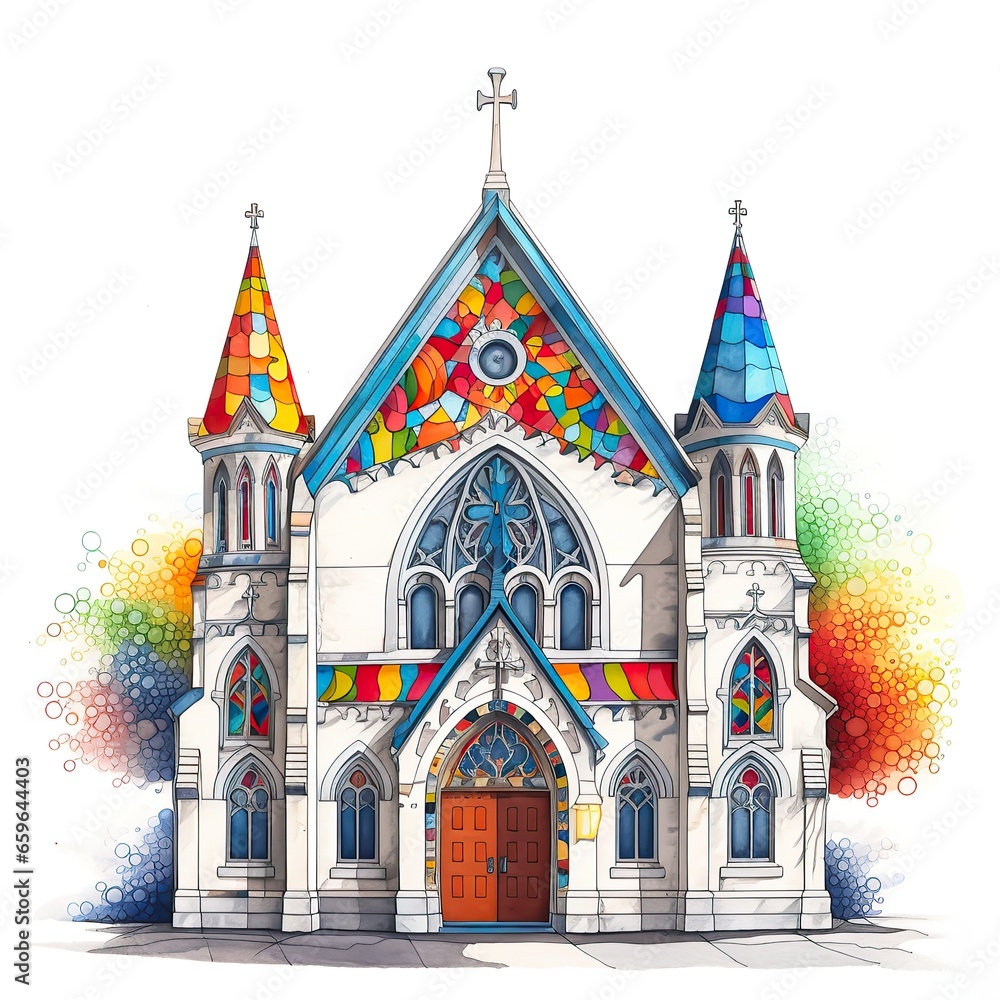 Fototapeta premium Drawing of a church on a white background.