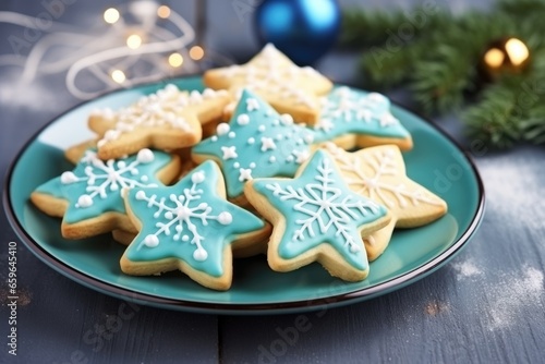 Colored Christmas cookies on a plate