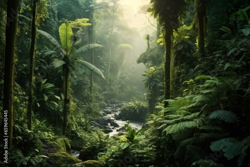 Image of a lush rainforest background. Generative AI © Aurelian