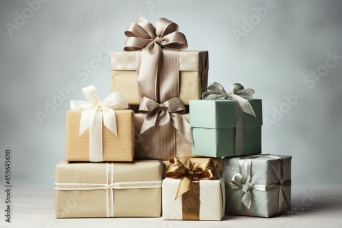 pile of gifts in vintage colors on white background. Generative AI