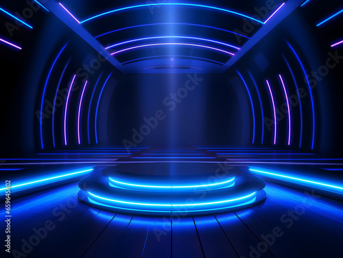 Mesmerizing Abstract Blue and Purple Neon Light Stage in the Spotlight