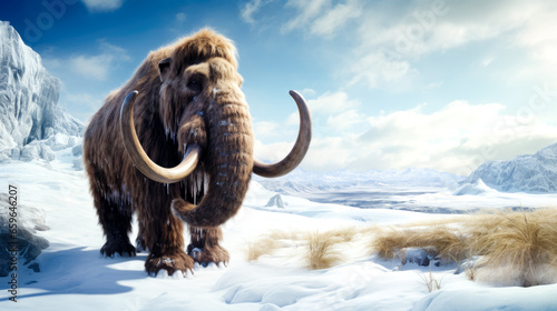 big woolly mammoth on a frozen lake