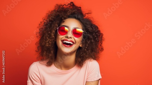 portrait of a woman with red sunglasses 