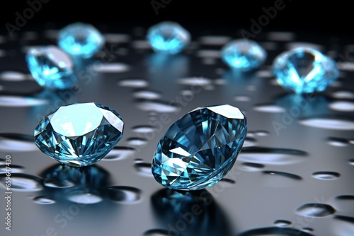 Reflection with sparkling blue diamonds. Generative AI
