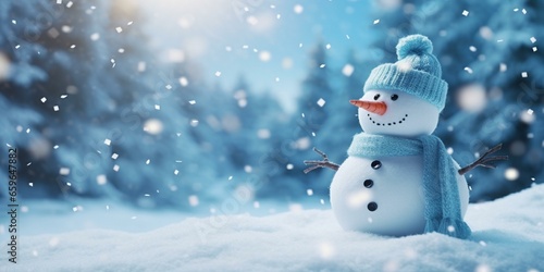 christmas snowy winter snowman snowflakes falling background cinematic © Young