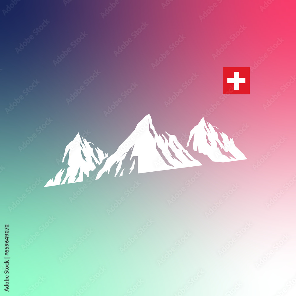 Schweiz - Schweizer Kreuz  mit  Bergen - Swiss Alps, Schweizer Alpen
