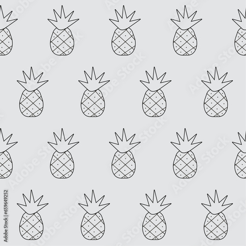 Seamless scandinavian pattern with pineapple. Line drawing vector