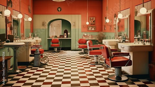 Interior decoration of a barber shop during the 1960s-1970s © JKLoma