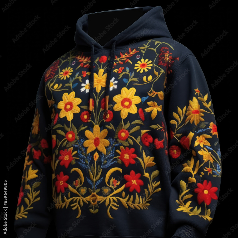 Street wear hoodie with floral embroidered ukrainian pattern Street wear hoodie with floral embroidered ukrainian pattern