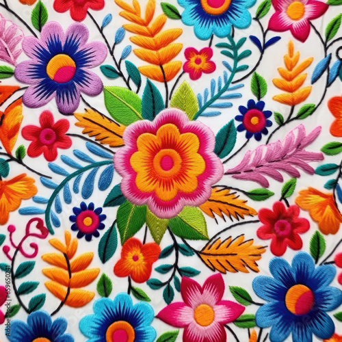Colorful floral embroidery pattern background backdrop © nnattalli